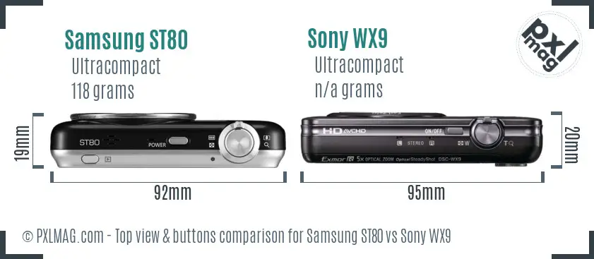 Samsung ST80 vs Sony WX9 top view buttons comparison