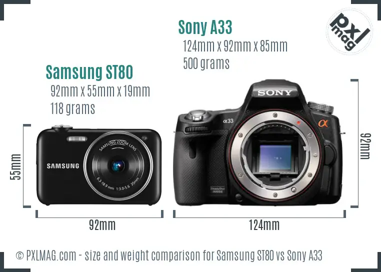 Samsung ST80 vs Sony A33 size comparison