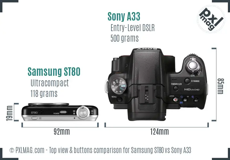 Samsung ST80 vs Sony A33 top view buttons comparison