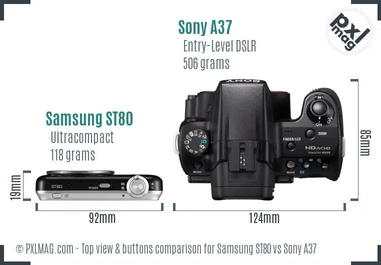 Samsung ST80 vs Sony A37 top view buttons comparison