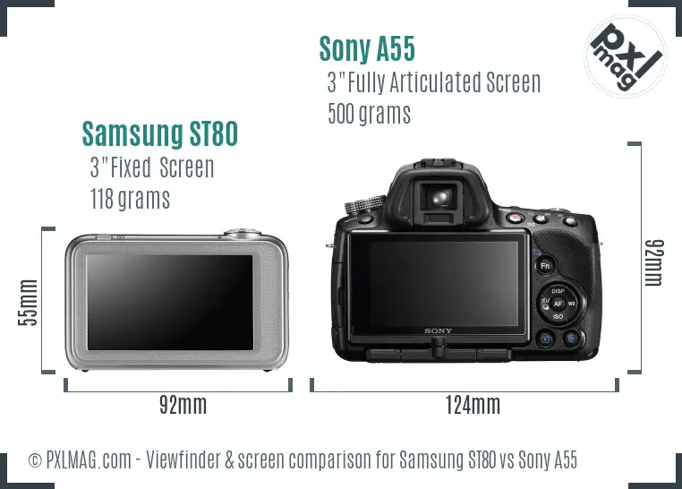 Samsung ST80 vs Sony A55 Screen and Viewfinder comparison