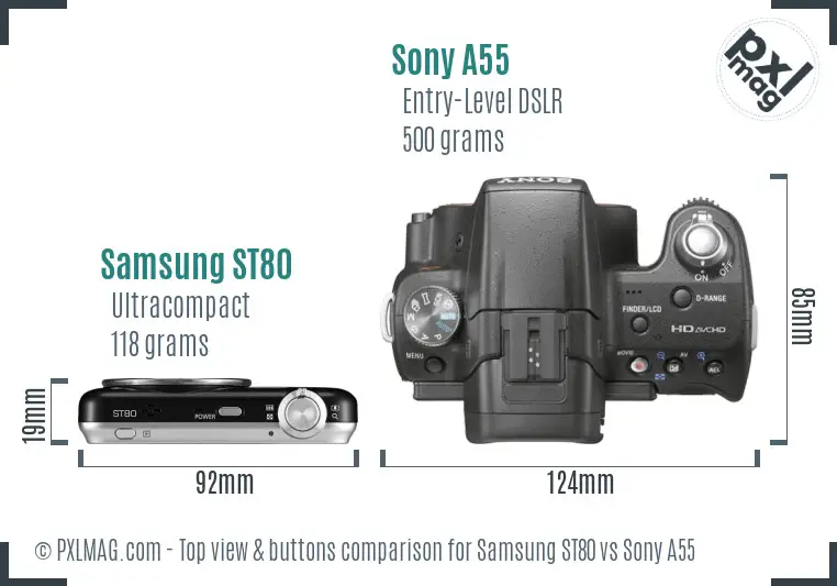 Samsung ST80 vs Sony A55 top view buttons comparison