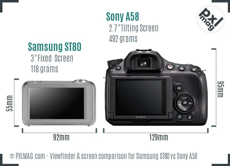 Samsung ST80 vs Sony A58 Screen and Viewfinder comparison