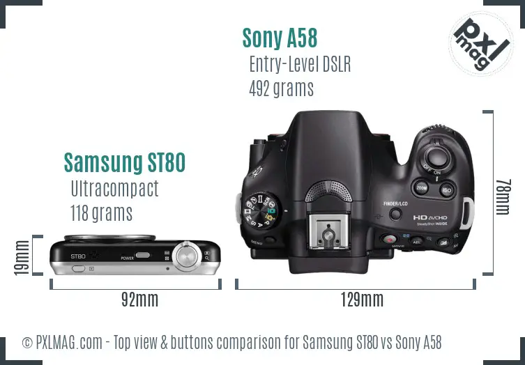 Samsung ST80 vs Sony A58 top view buttons comparison