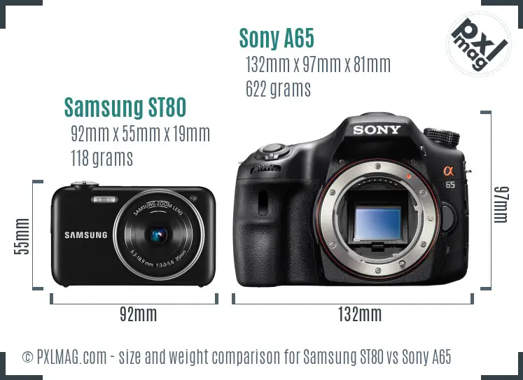 Samsung ST80 vs Sony A65 size comparison