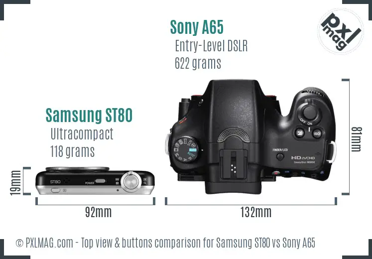 Samsung ST80 vs Sony A65 top view buttons comparison