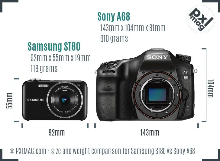 Samsung ST80 vs Sony A68 size comparison