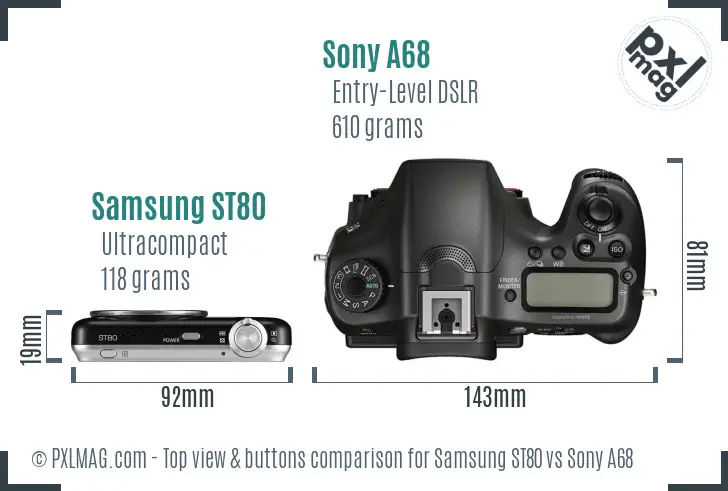 Samsung ST80 vs Sony A68 top view buttons comparison