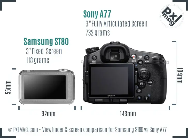 Samsung ST80 vs Sony A77 Screen and Viewfinder comparison