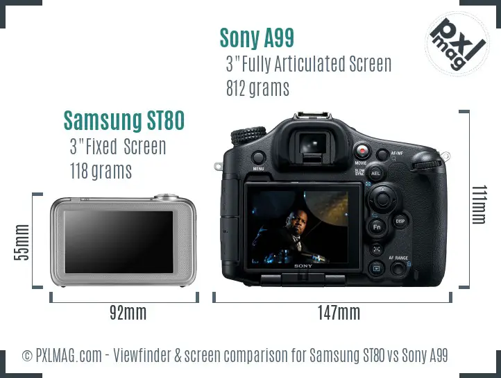 Samsung ST80 vs Sony A99 Screen and Viewfinder comparison Samsung ST80 vs Sony A99 Screen and Viewfinder comparison