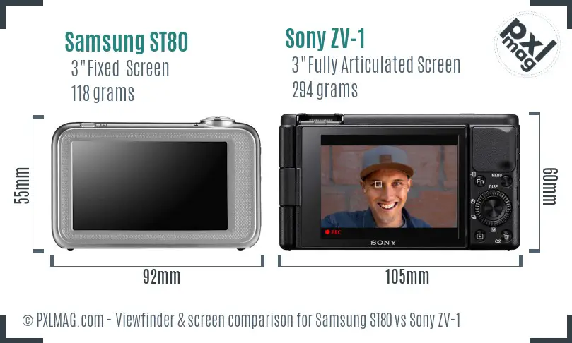 Samsung ST80 vs Sony ZV-1 Screen and Viewfinder comparison