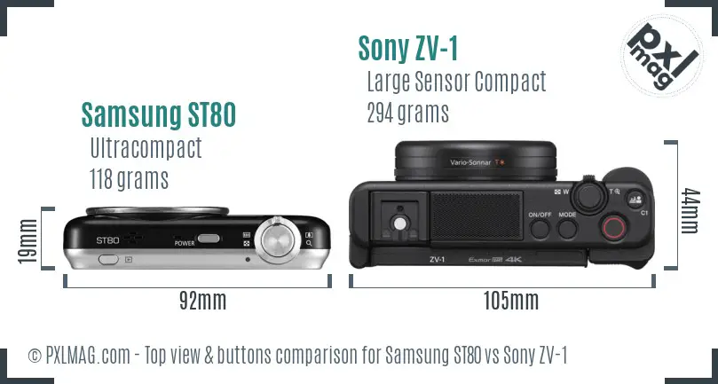 Samsung ST80 vs Sony ZV-1 top view buttons comparison