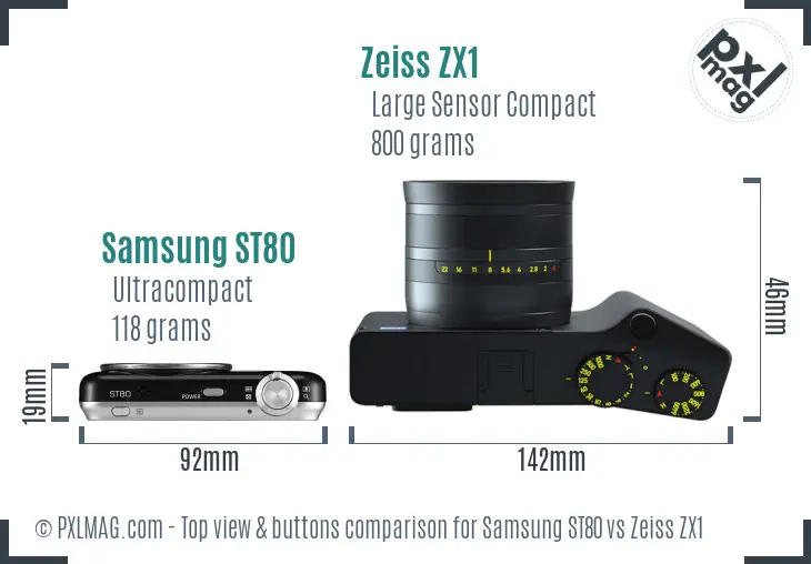 Samsung ST80 vs Zeiss ZX1 top view buttons comparison