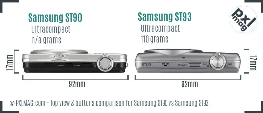 Samsung ST90 vs Samsung ST93 top view buttons comparison