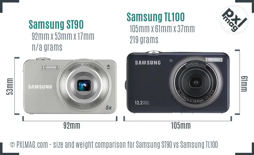 Samsung ST90 vs Samsung TL100 size comparison