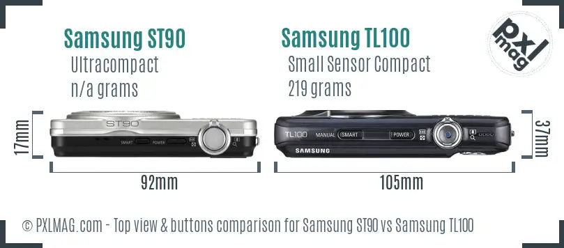Samsung ST90 vs Samsung TL100 top view buttons comparison