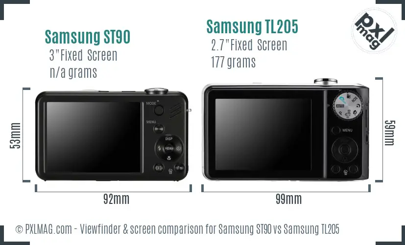 Samsung ST90 vs Samsung TL205 Screen and Viewfinder comparison