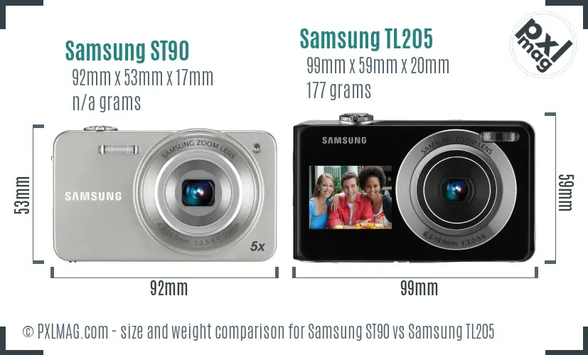 Samsung ST90 vs Samsung TL205 size comparison