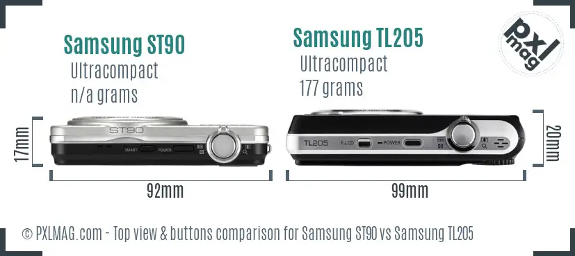 Samsung ST90 vs Samsung TL205 top view buttons comparison