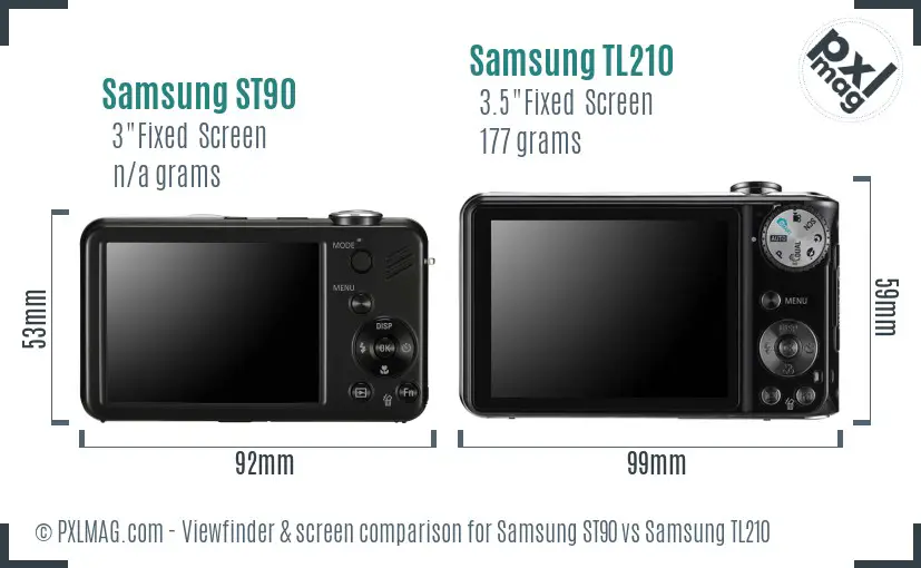 Samsung ST90 vs Samsung TL210 Screen and Viewfinder comparison