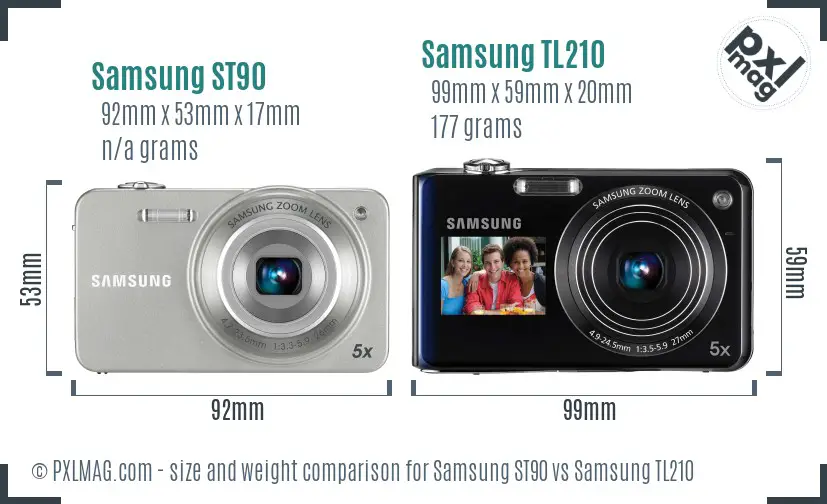 Samsung ST90 vs Samsung TL210 size comparison
