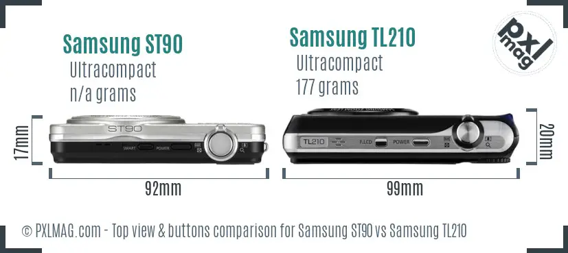 Samsung ST90 vs Samsung TL210 top view buttons comparison