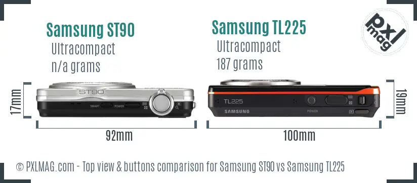 Samsung ST90 vs Samsung TL225 top view buttons comparison