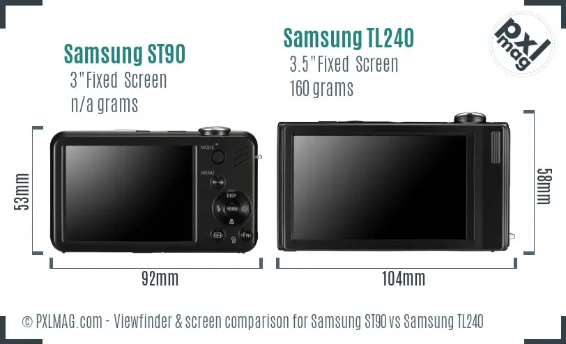 Samsung ST90 vs Samsung TL240 Screen and Viewfinder comparison