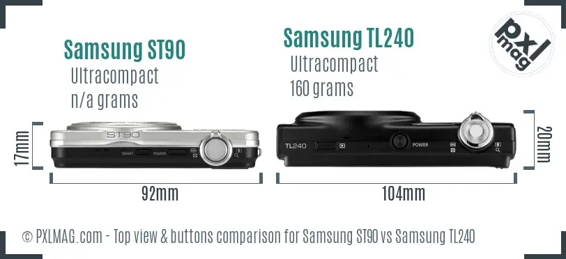 Samsung ST90 vs Samsung TL240 top view buttons comparison