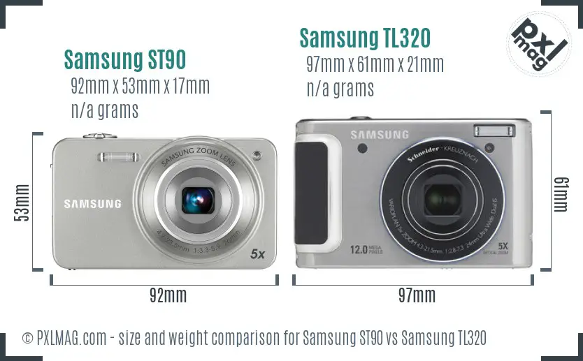 Samsung ST90 vs Samsung TL320 size comparison