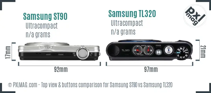 Samsung ST90 vs Samsung TL320 top view buttons comparison