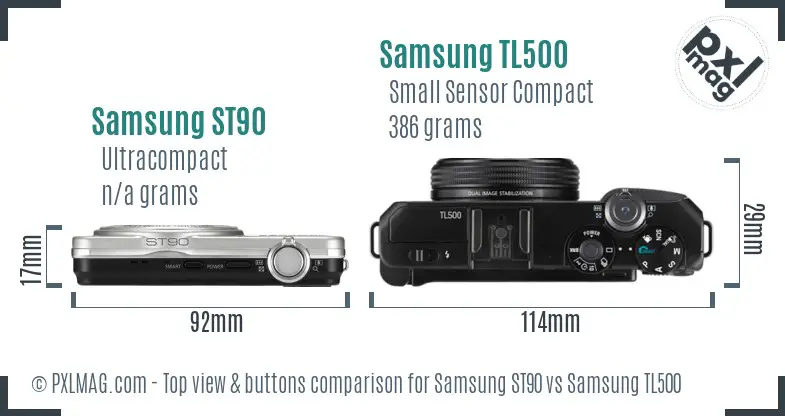 Samsung ST90 vs Samsung TL500 top view buttons comparison