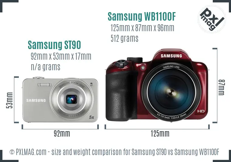 Samsung ST90 vs Samsung WB1100F size comparison