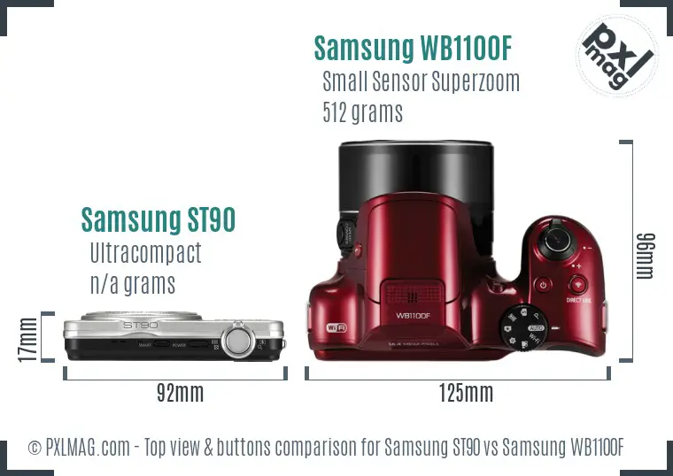 Samsung ST90 vs Samsung WB1100F top view buttons comparison