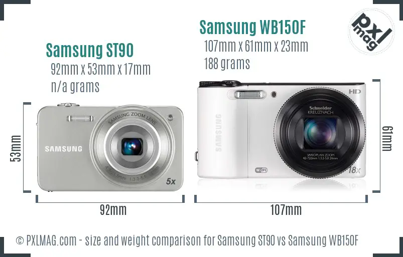 Samsung ST90 vs Samsung WB150F size comparison