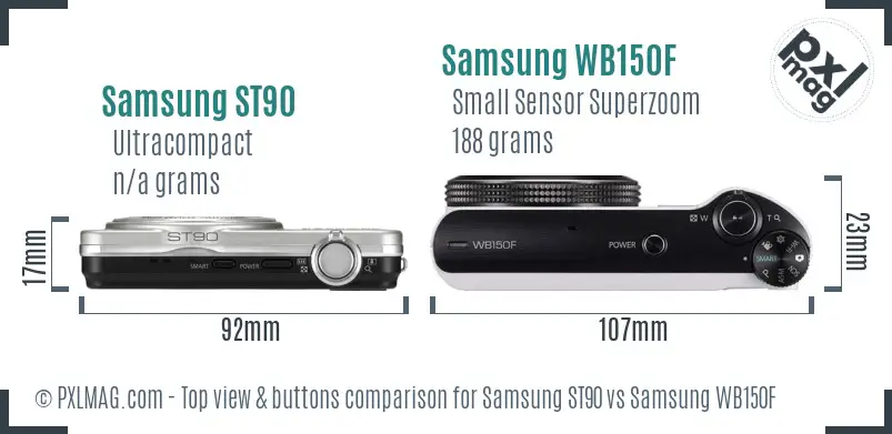 Samsung ST90 vs Samsung WB150F top view buttons comparison