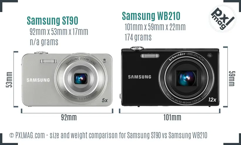 Samsung ST90 vs Samsung WB210 size comparison