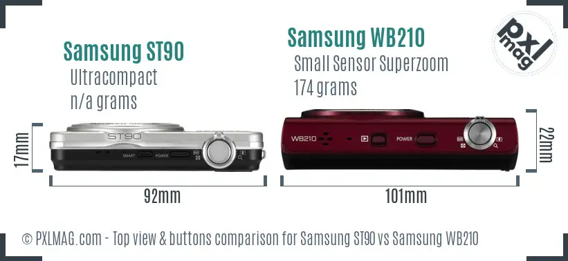 Samsung ST90 vs Samsung WB210 top view buttons comparison