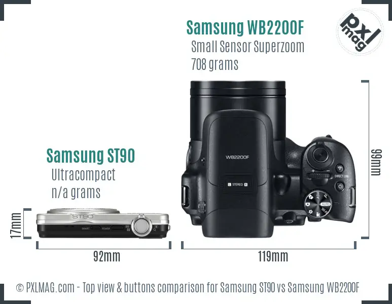 Samsung ST90 vs Samsung WB2200F top view buttons comparison