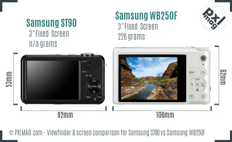 Samsung ST90 vs Samsung WB250F Screen and Viewfinder comparison