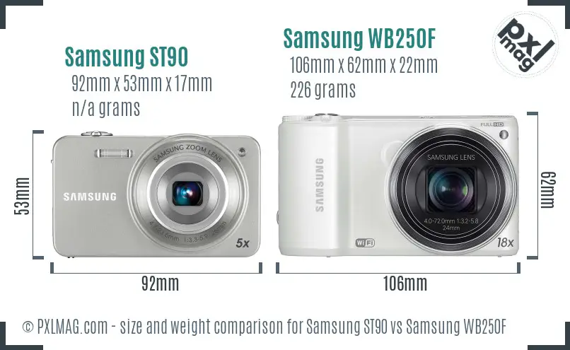 Samsung ST90 vs Samsung WB250F size comparison