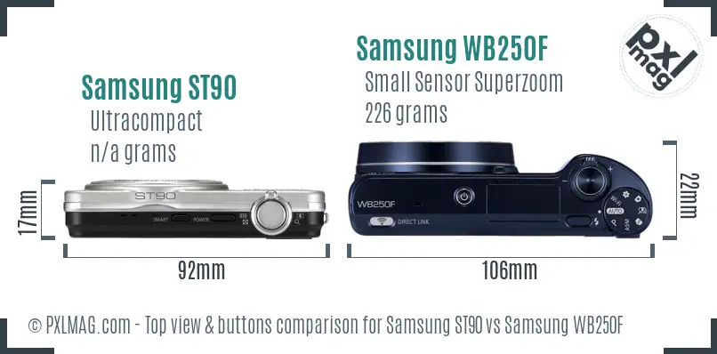 Samsung ST90 vs Samsung WB250F top view buttons comparison