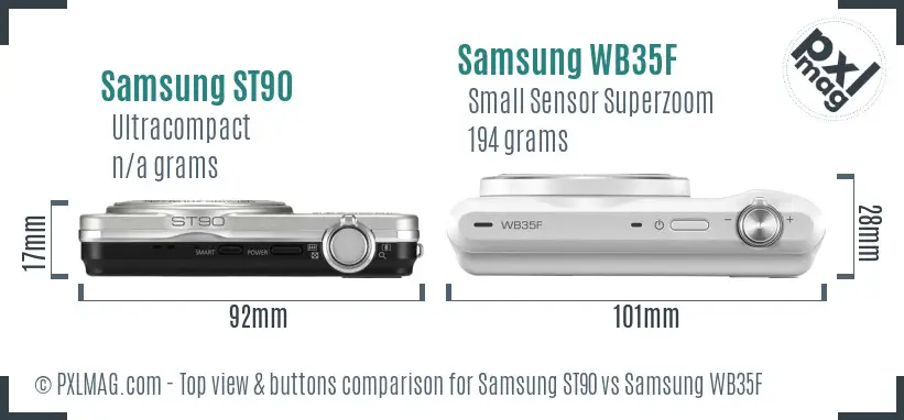 Samsung ST90 vs Samsung WB35F top view buttons comparison Samsung ST90 vs Samsung WB35F top view buttons comparison