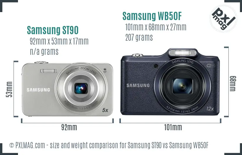 Samsung ST90 vs Samsung WB50F size comparison