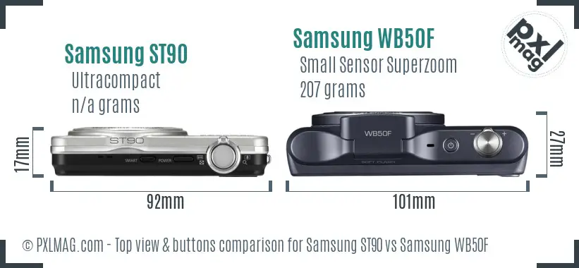 Samsung ST90 vs Samsung WB50F top view buttons comparison