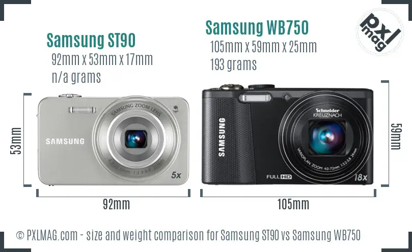Samsung ST90 vs Samsung WB750 size comparison