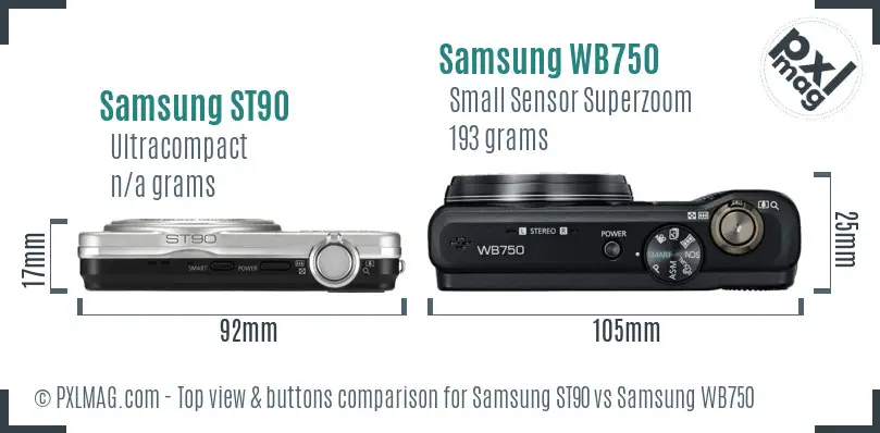 Samsung ST90 vs Samsung WB750 top view buttons comparison