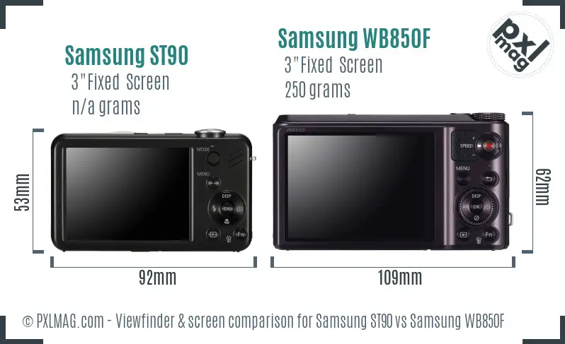 Samsung ST90 vs Samsung WB850F Screen and Viewfinder comparison