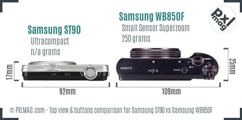 Samsung ST90 vs Samsung WB850F top view buttons comparison