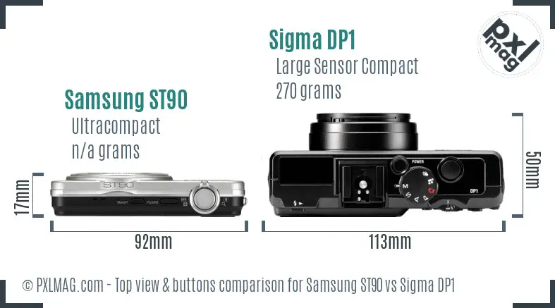 Samsung ST90 vs Sigma DP1 top view buttons comparison